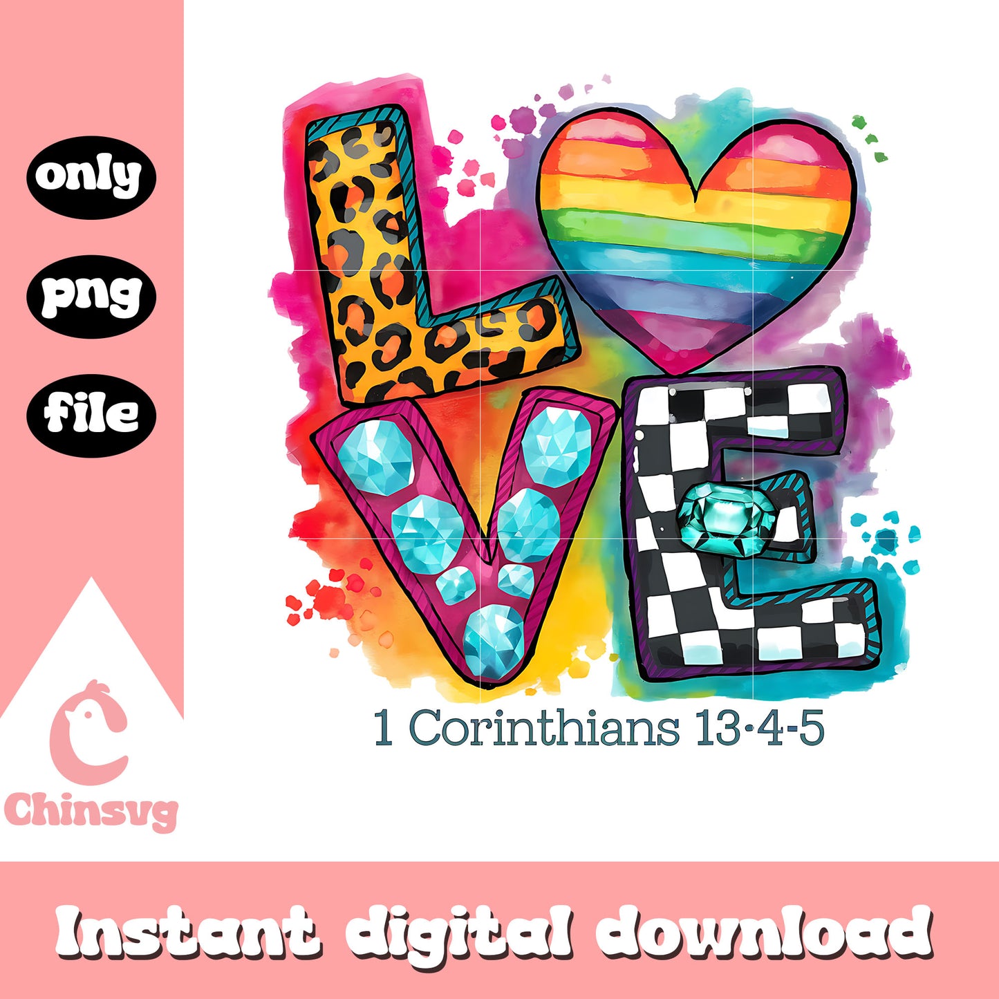 Colorful heart love corinthians png, love png, valentine png