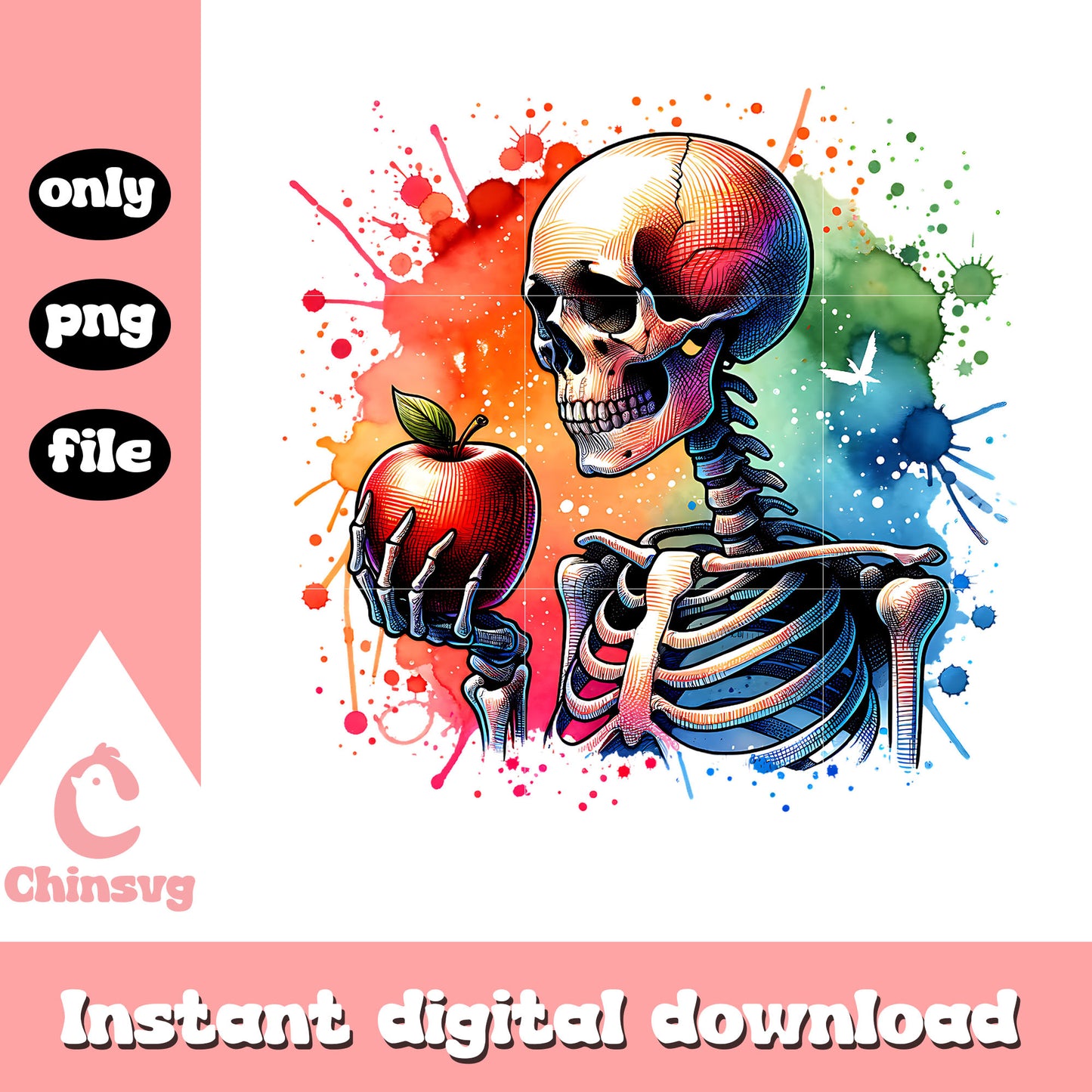 Colorful skeleton with apple png, human skeleton png