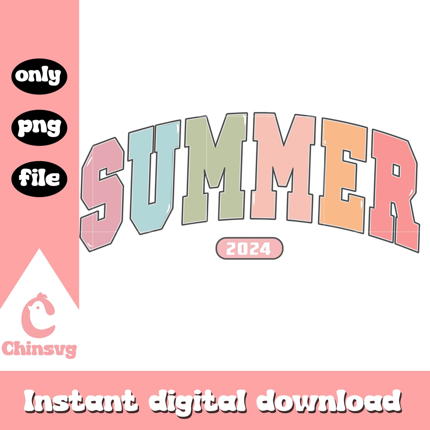 Colorful summer 2024 design png, days till summer png