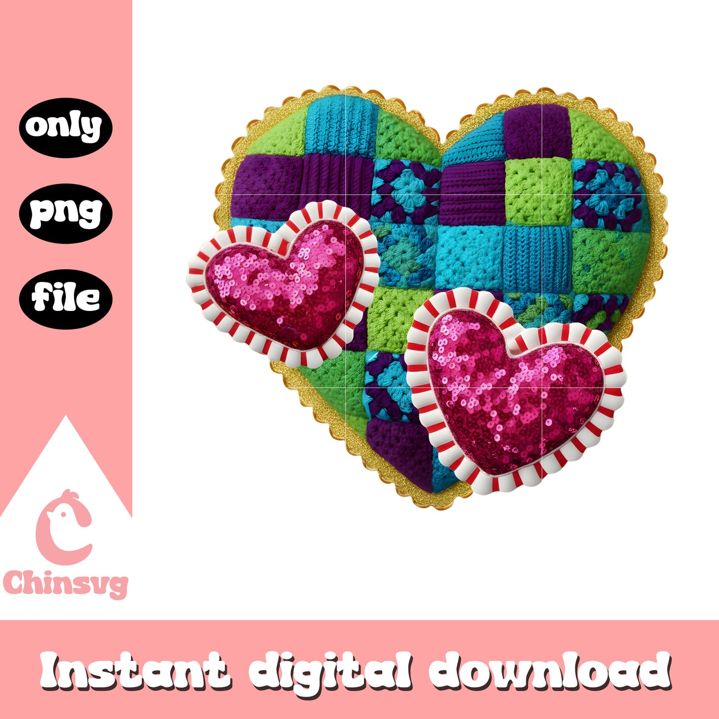 Color love crochet valentine png, valentines day hearts png