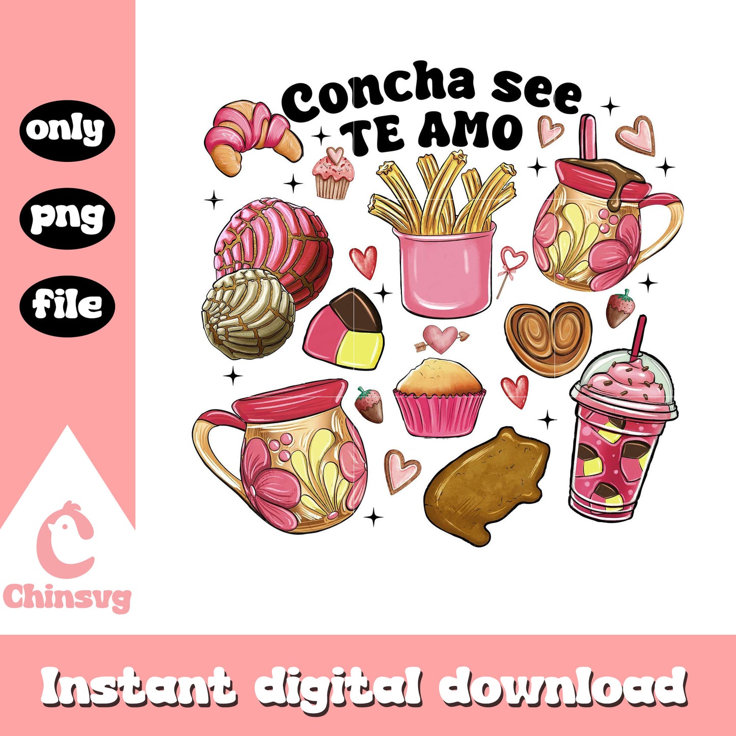 Concha see te amo Mexican valentine png, Mexican foods png