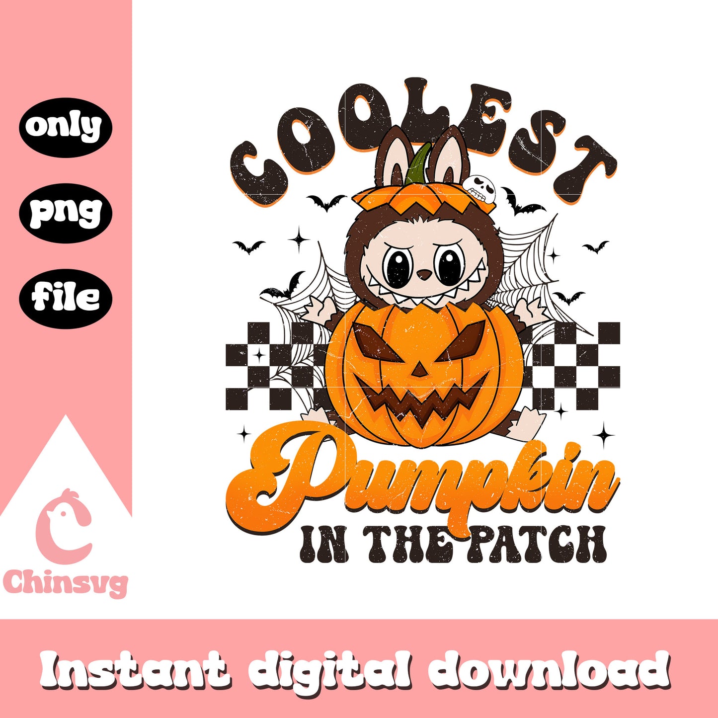 Coolest pumpkin in the patch labubu design png, labubu halloween png