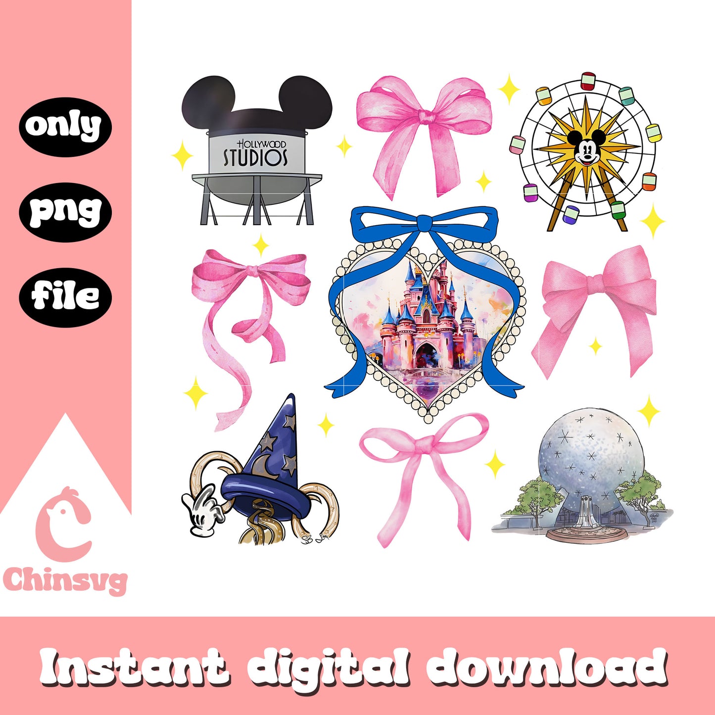Coquette Disneyland Png, Disneyland bow pattern png, disneyland png