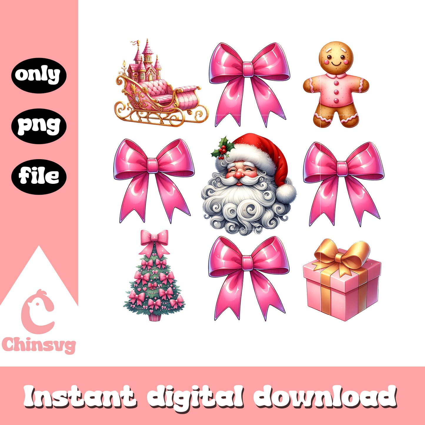 Coquette christmas santa pink png, merry christmas pink png