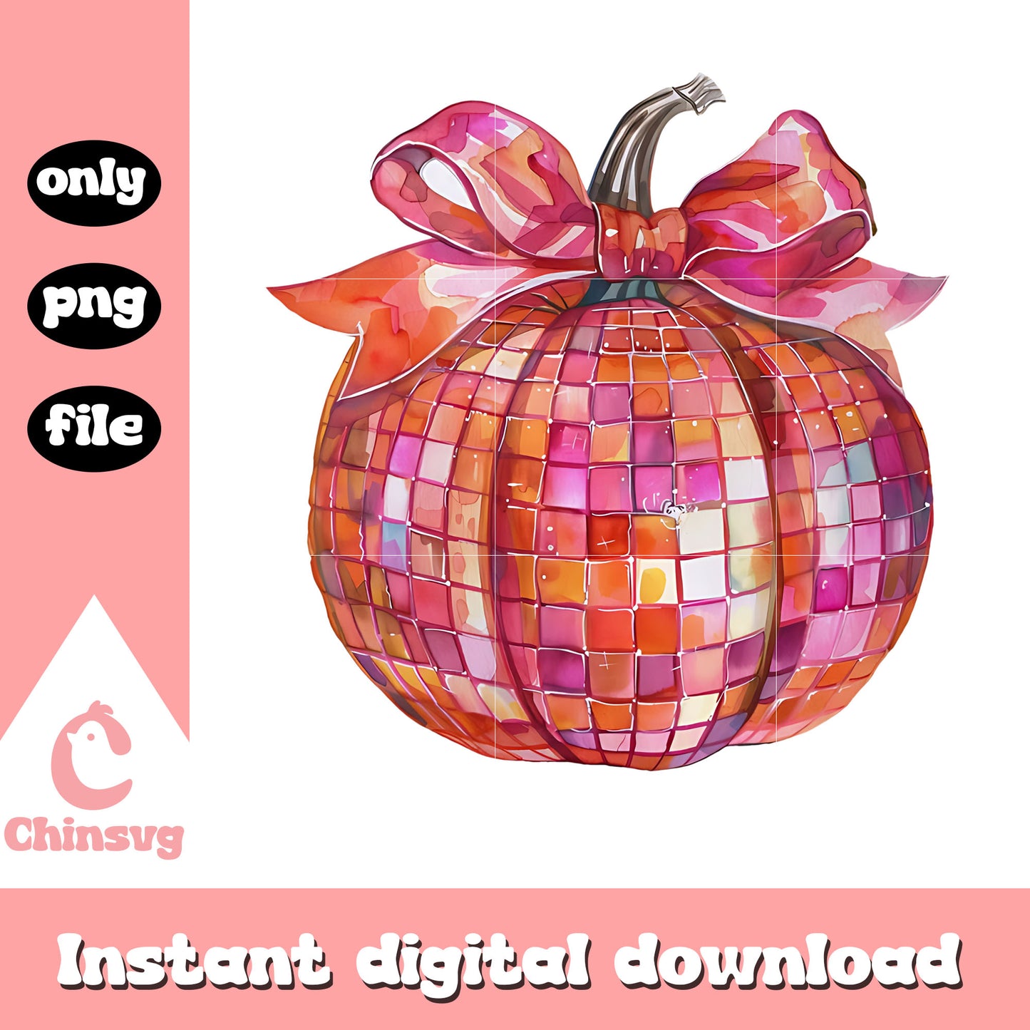 Coquette bow disco pumpkin design png, pumpkin halloween png