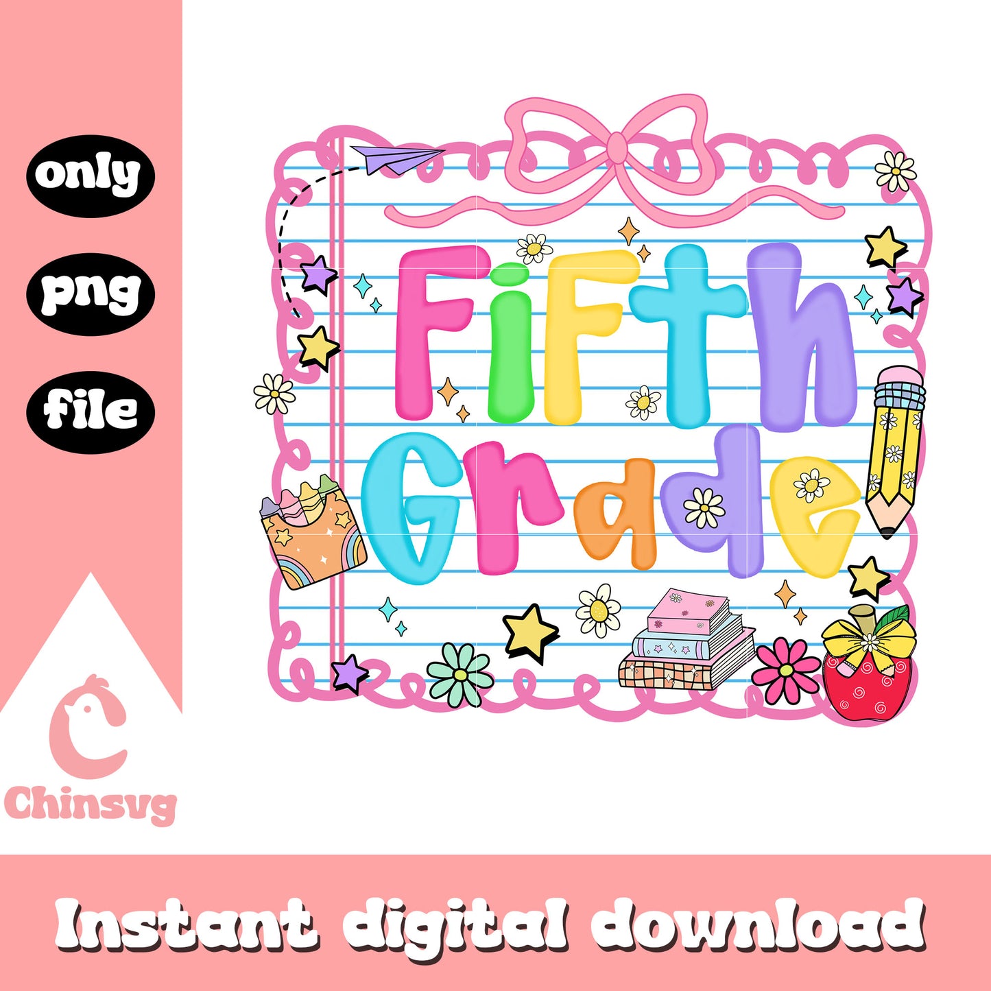 Coquette fifth grade back to school design png, happy school png