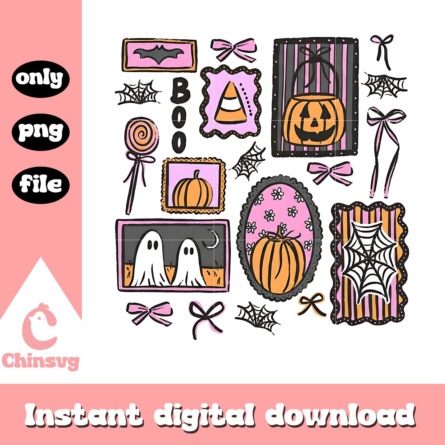 Coquette ghost pink halloween design png, ghost halloween png