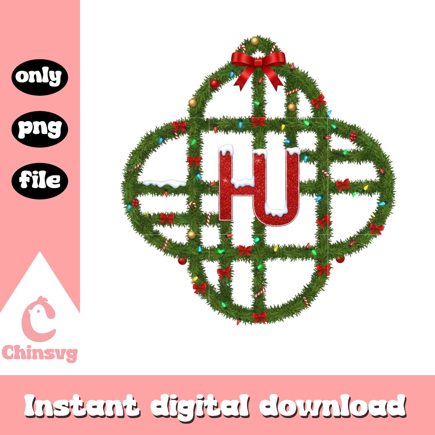 Coquette huntrix kpop logo christmas wreath png, xmas decor png