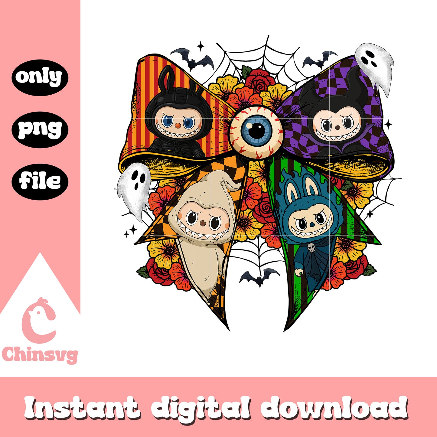 Coquette ribbon devil halloween labubu png, horror movies png