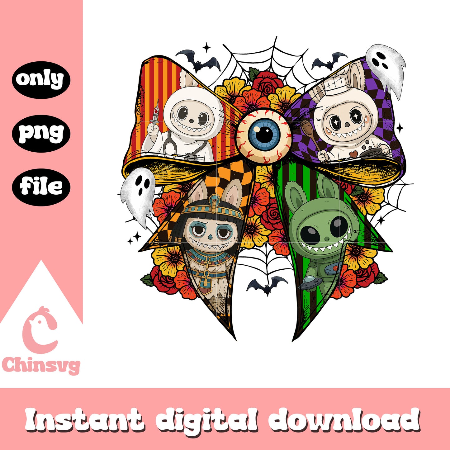 Coquette ribbon labubu halloween monster png, labubu dolls png