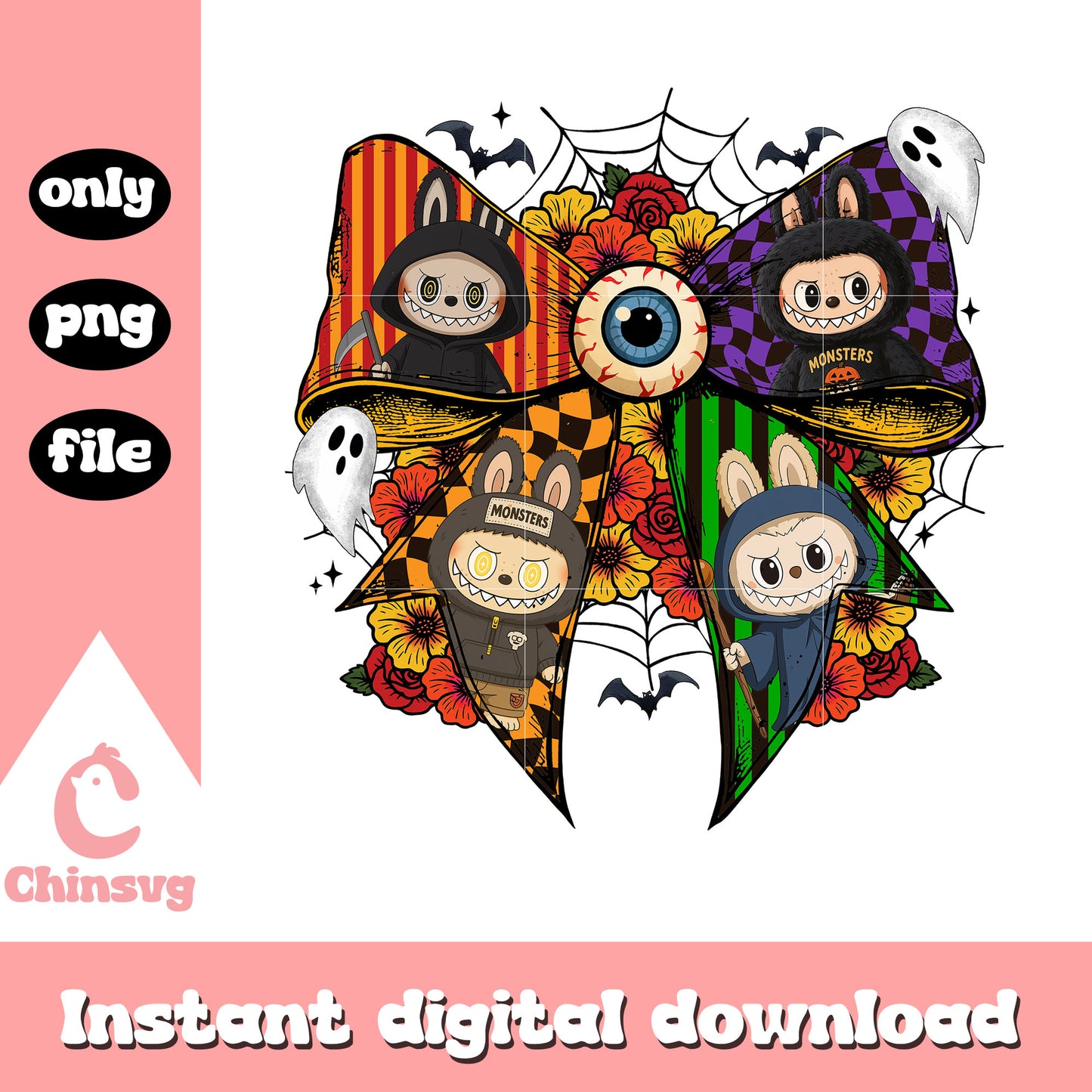 Coquette ribbon labubu happy halloween png, halloween labubu png