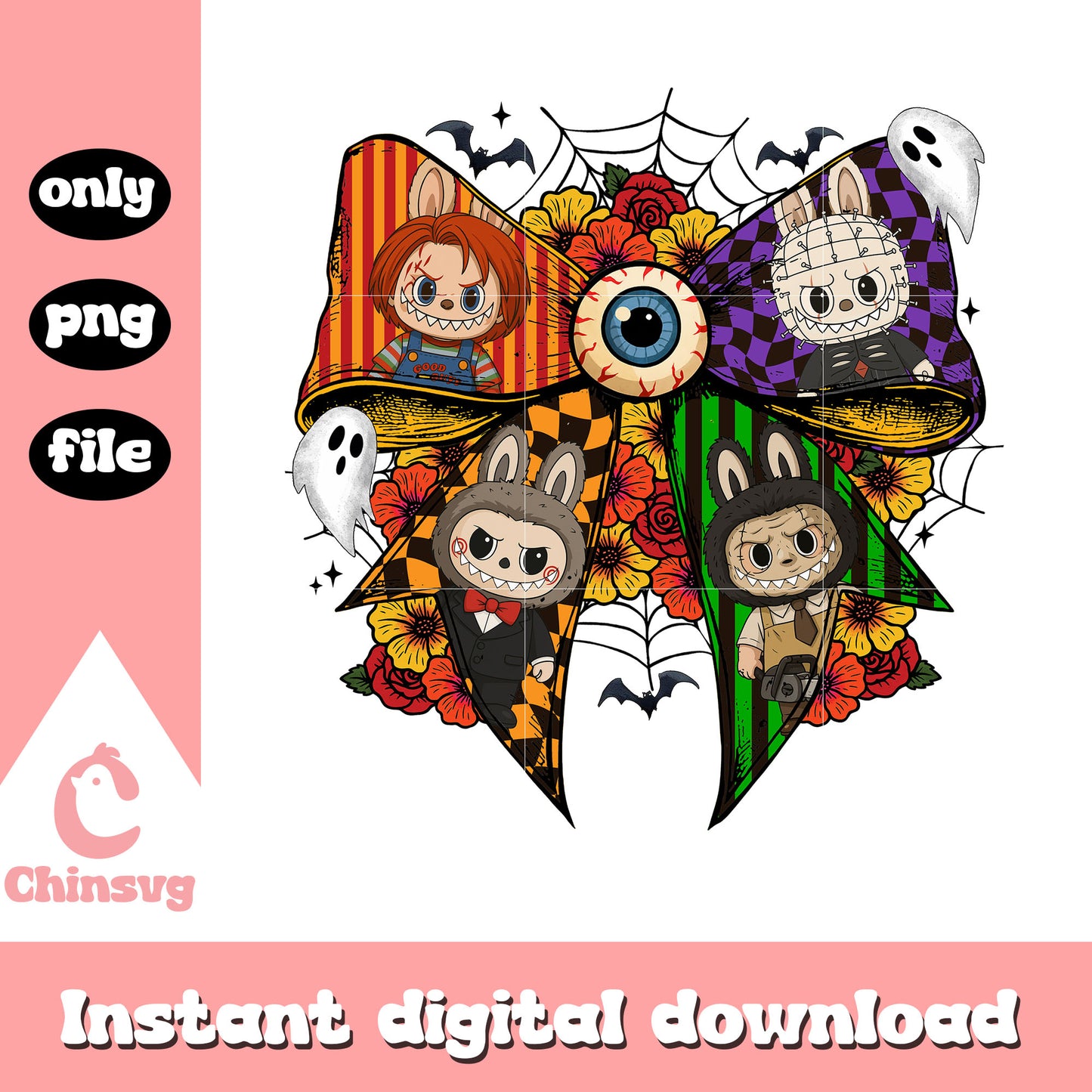 Coquette ribbon labubu spooky halloween png, halloween design png