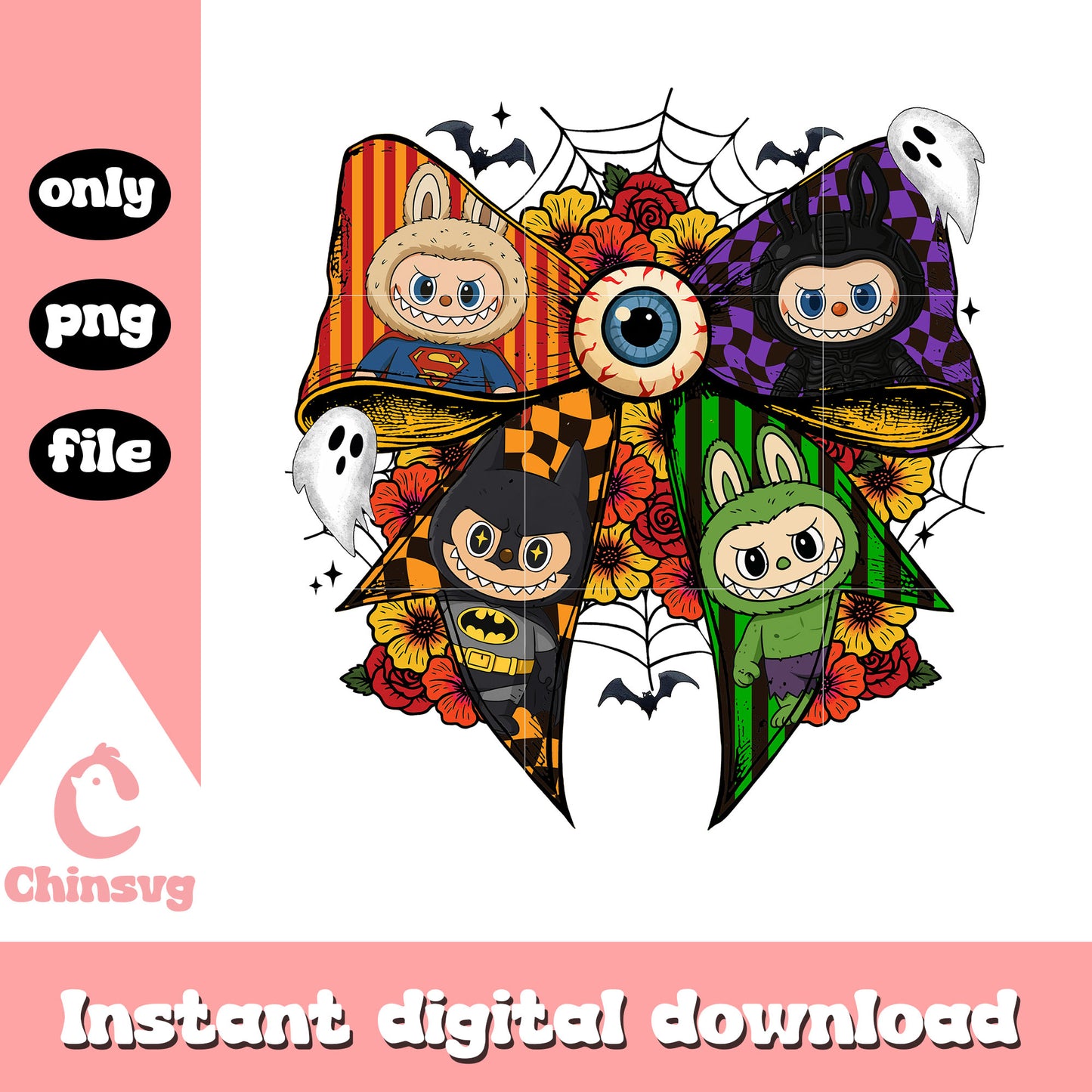 Coquette ribbon superhero monster labubu png, labubu clipart png