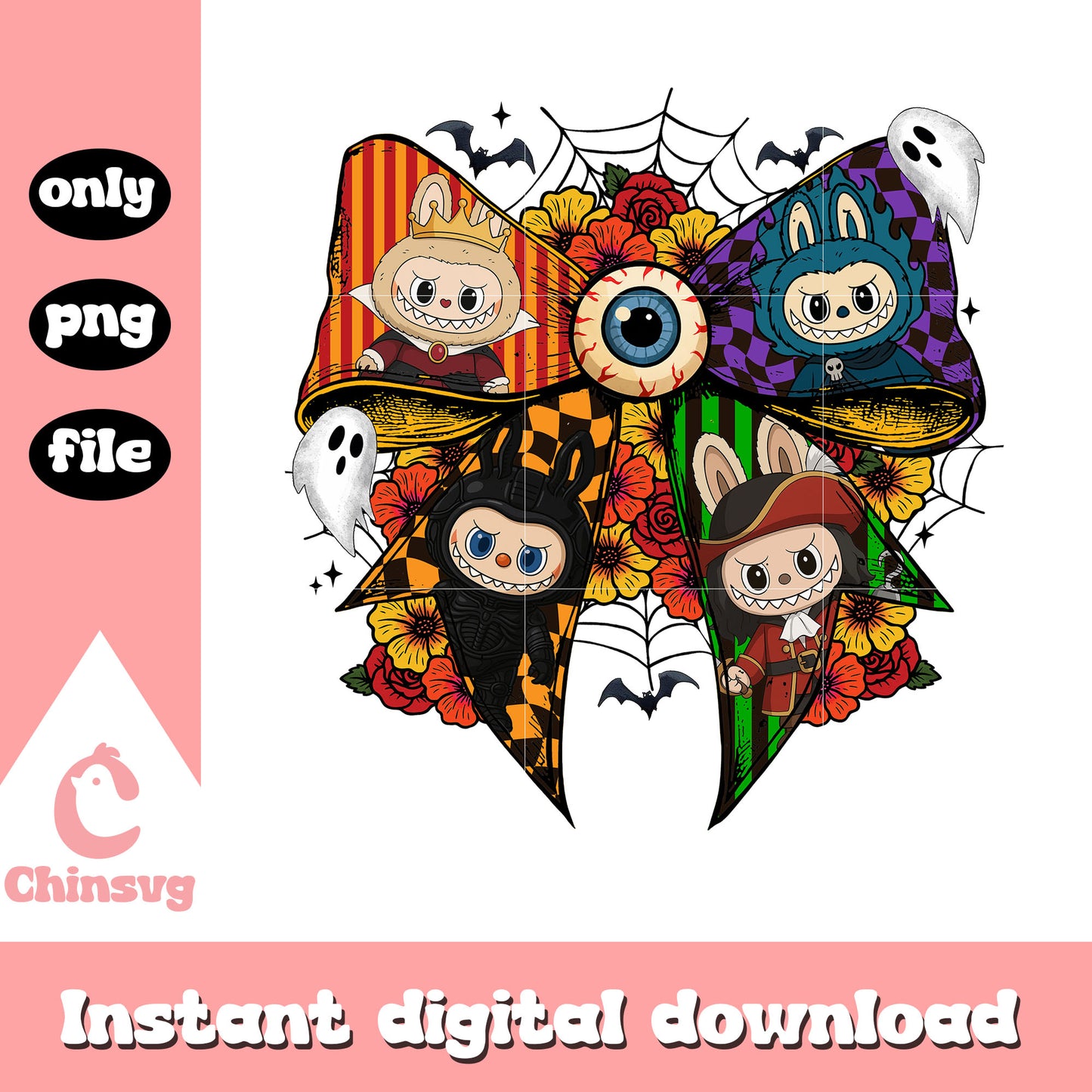 Coquette ribbon the witch monster labubu art png, labubu character png