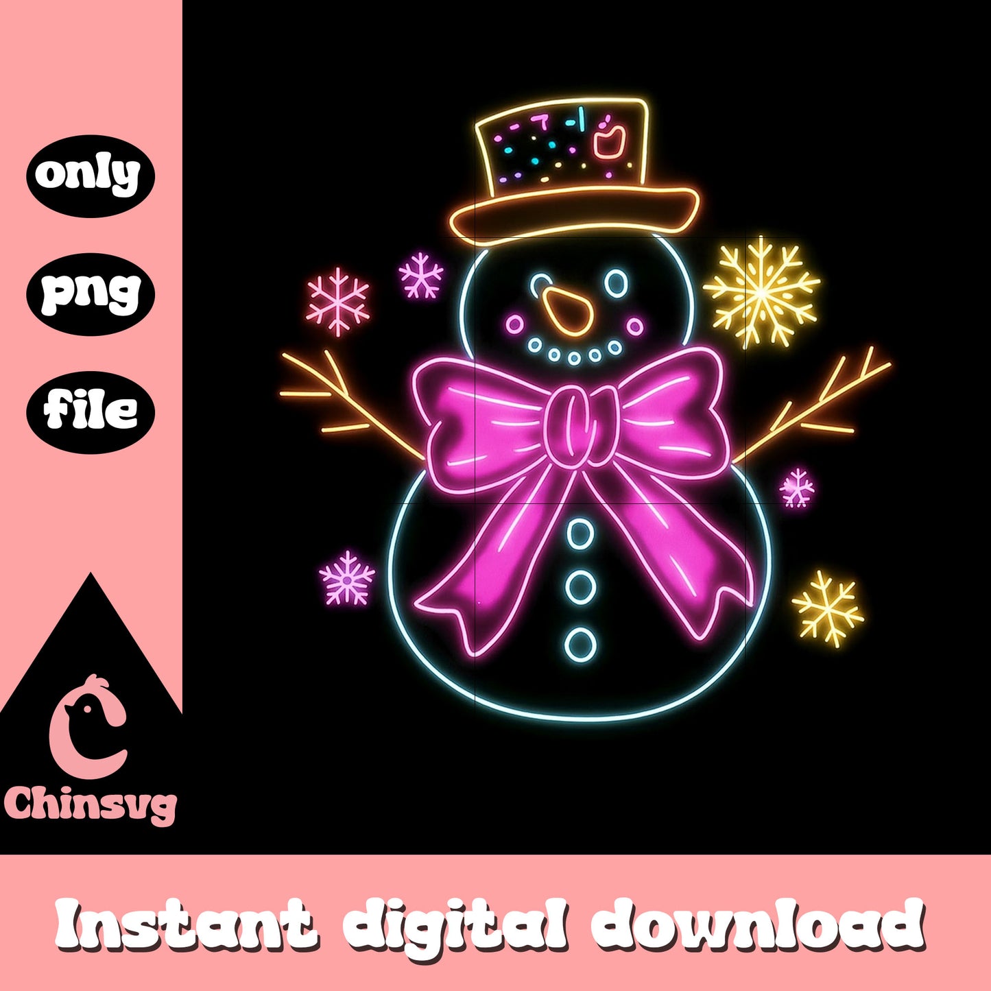 Coquette snowman christmas snowflake neon png, snowman png