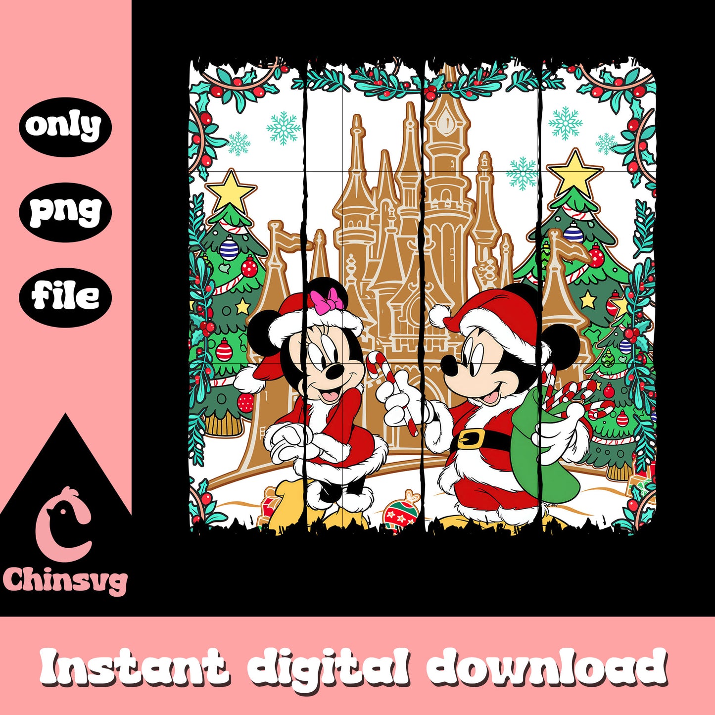 Couple mickey castle christmas png, disney christmas decor png