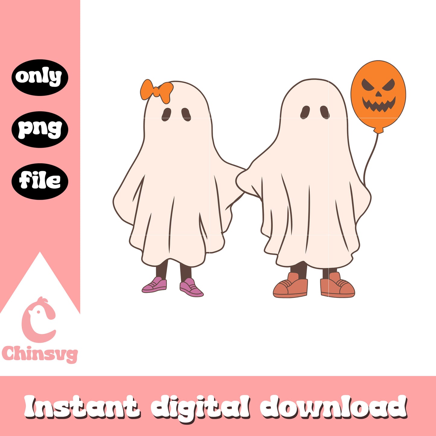 Couple sheet ghost pumpkin balloon png, halloween png