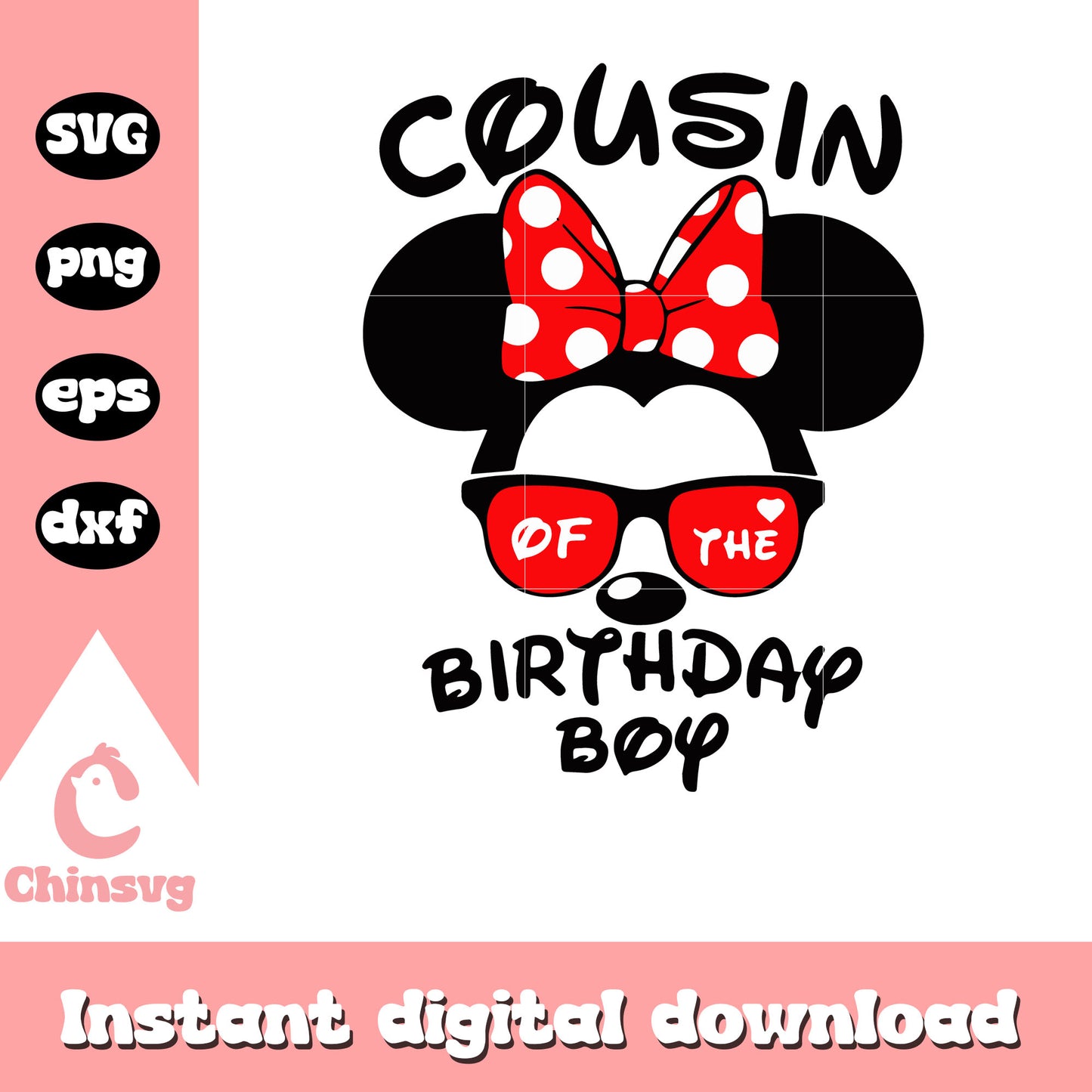 Cousin of the birthday boy minnie face svg, face minnie mouse svg
