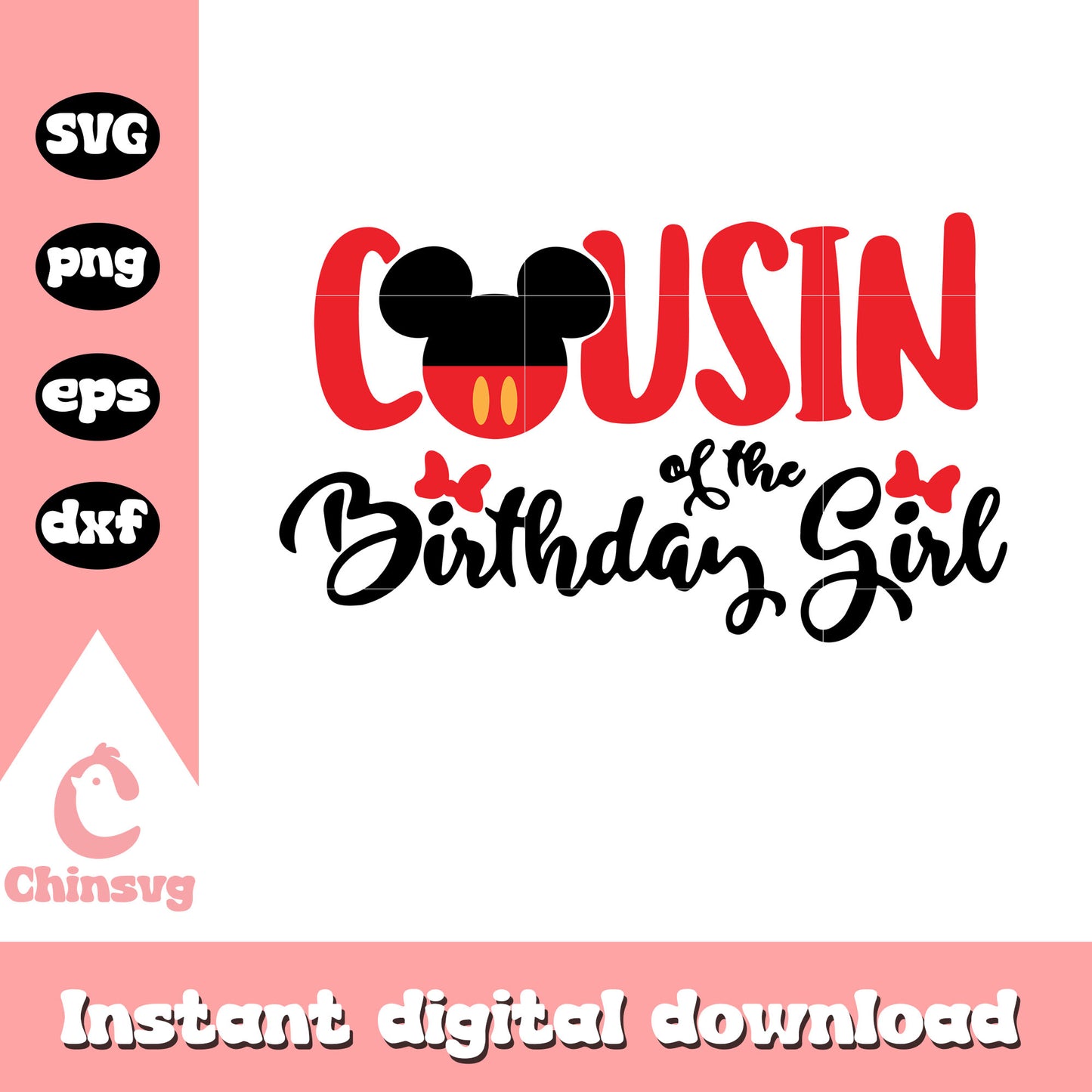 Cousin of the birthday girl mickey head logo svg, birthday girl svg