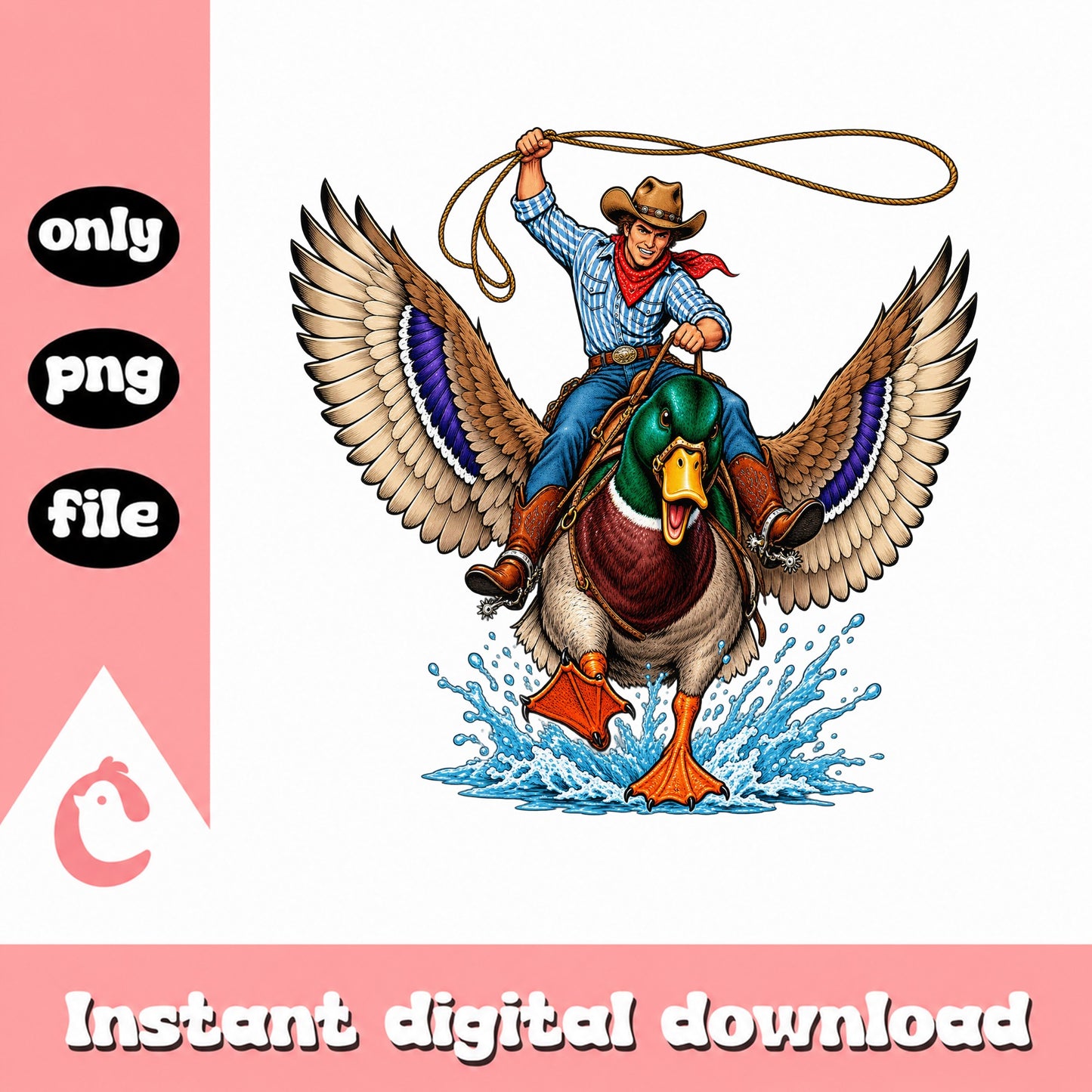 Cowboy Riding Duck PNG, Funny Western Clipart, Digital Download PNG