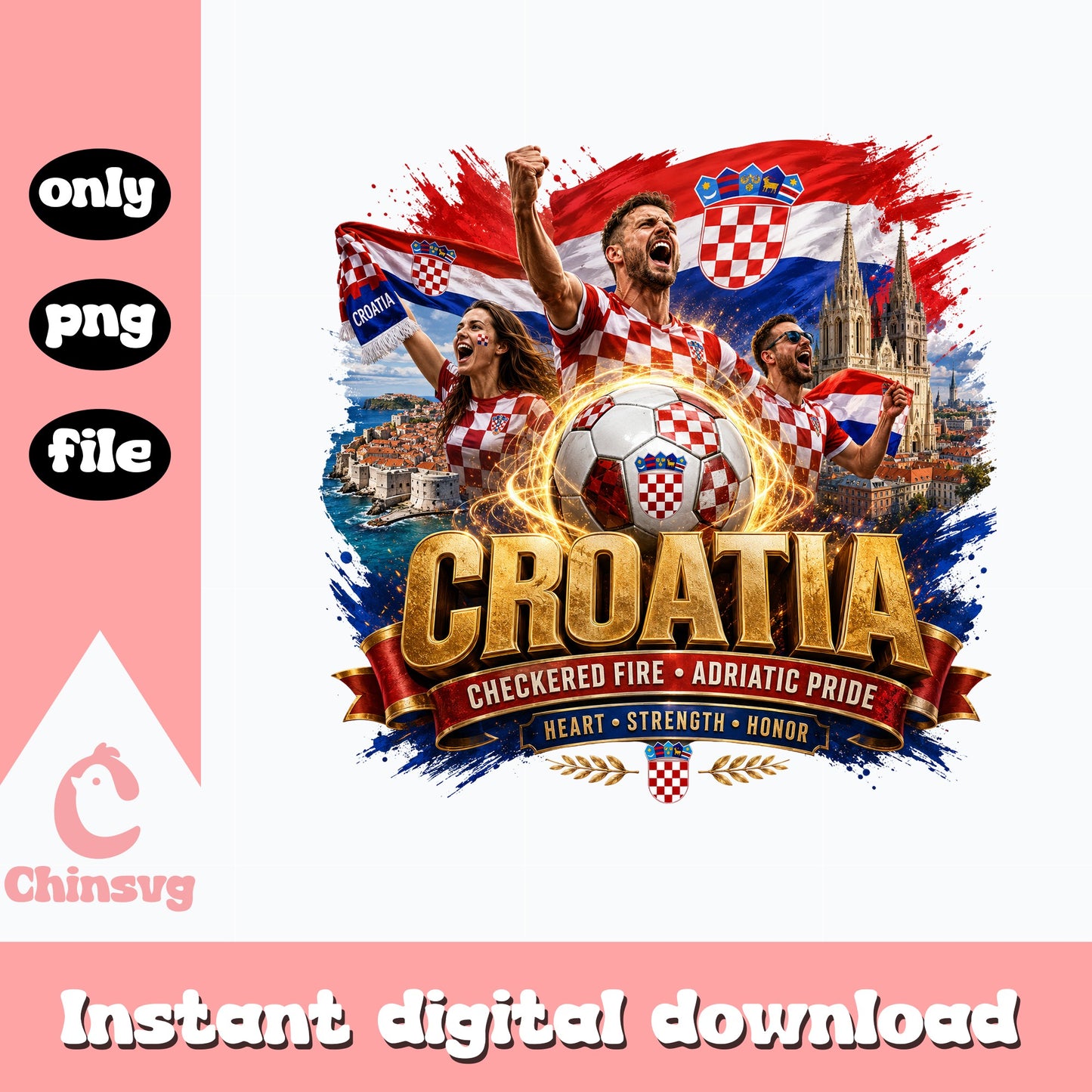 Croatia Soccer Fan PNG, Croatia Football Sublimation, Croatia PNG