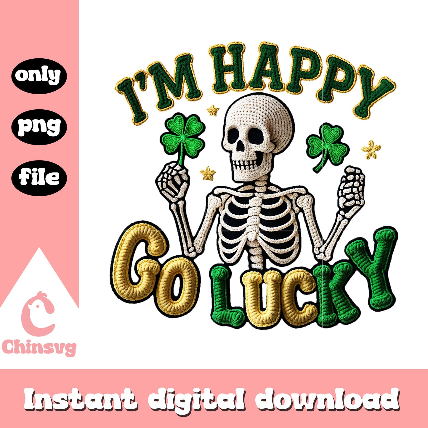Crochet skeleton st patrick’s png, st patrick's day skeleton png