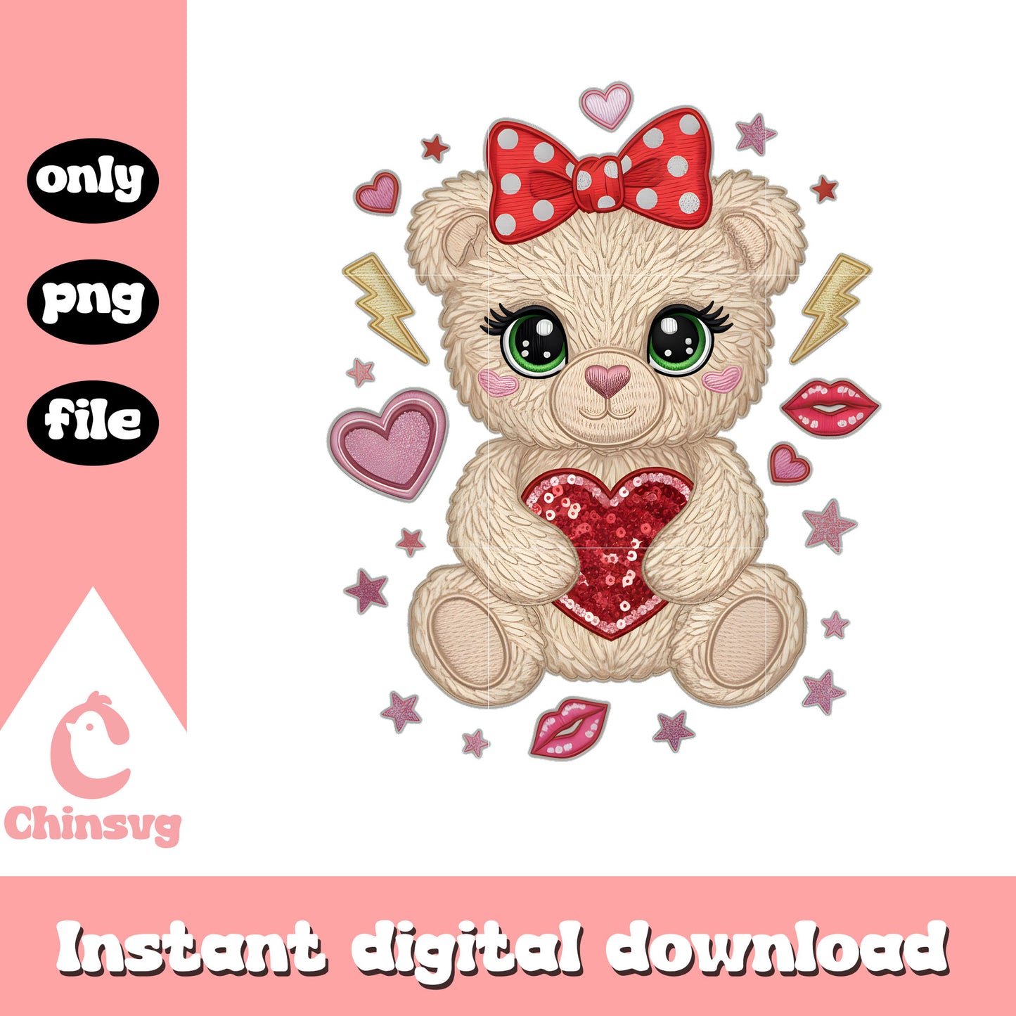 Crochet teddy bear design png, valentines day teddy bear png