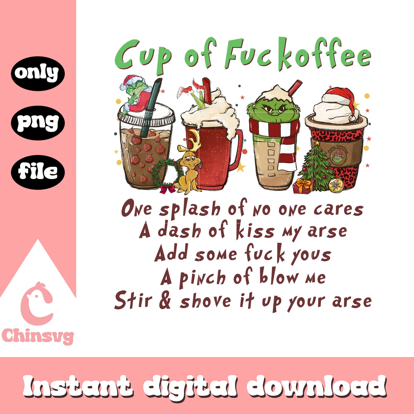 Cup of fuckoffee merry christmas png, grinch coffee cup png