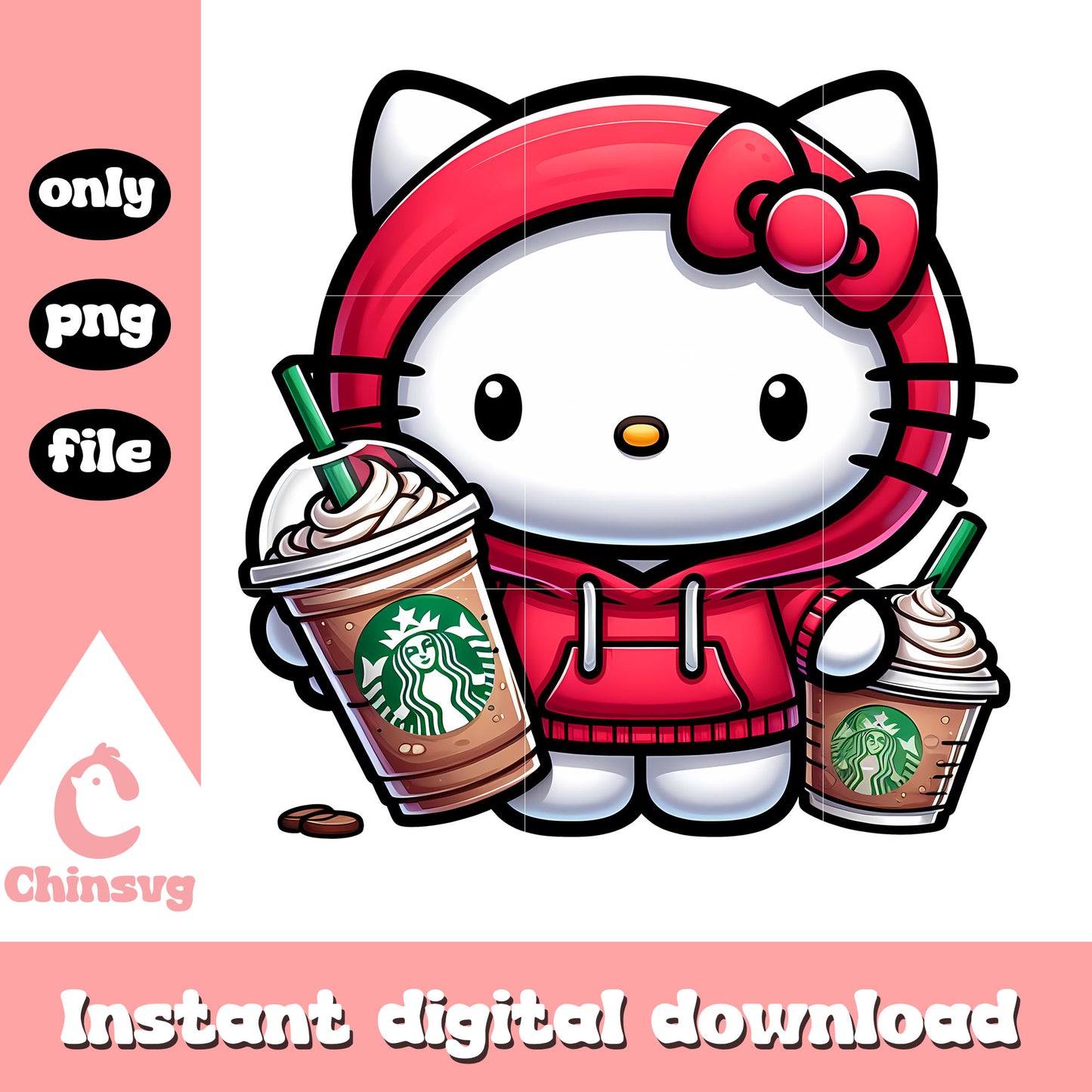 Cute Kitty orange hoodie starbucks png, hello kitty png, starbucks png