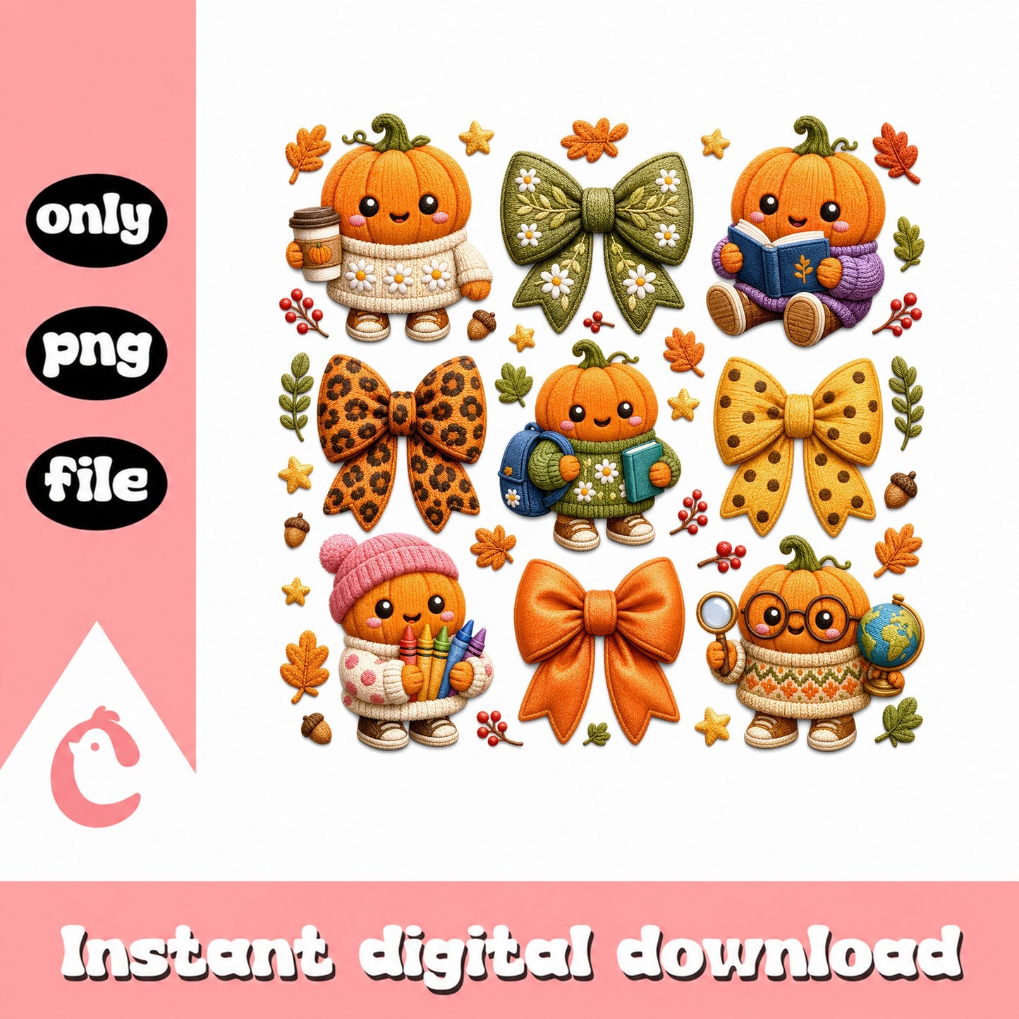 Cute Pumpkin Coquette Bow Fall PNG Bundle, Halloween PNG, Autumn PNG
