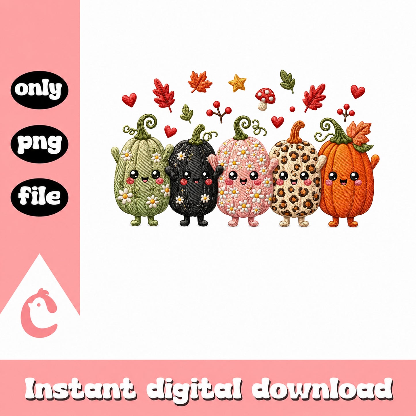 Cute Pumpkin Squad Fall Embroidery PNG, Halloween PNG, Autumn PNG