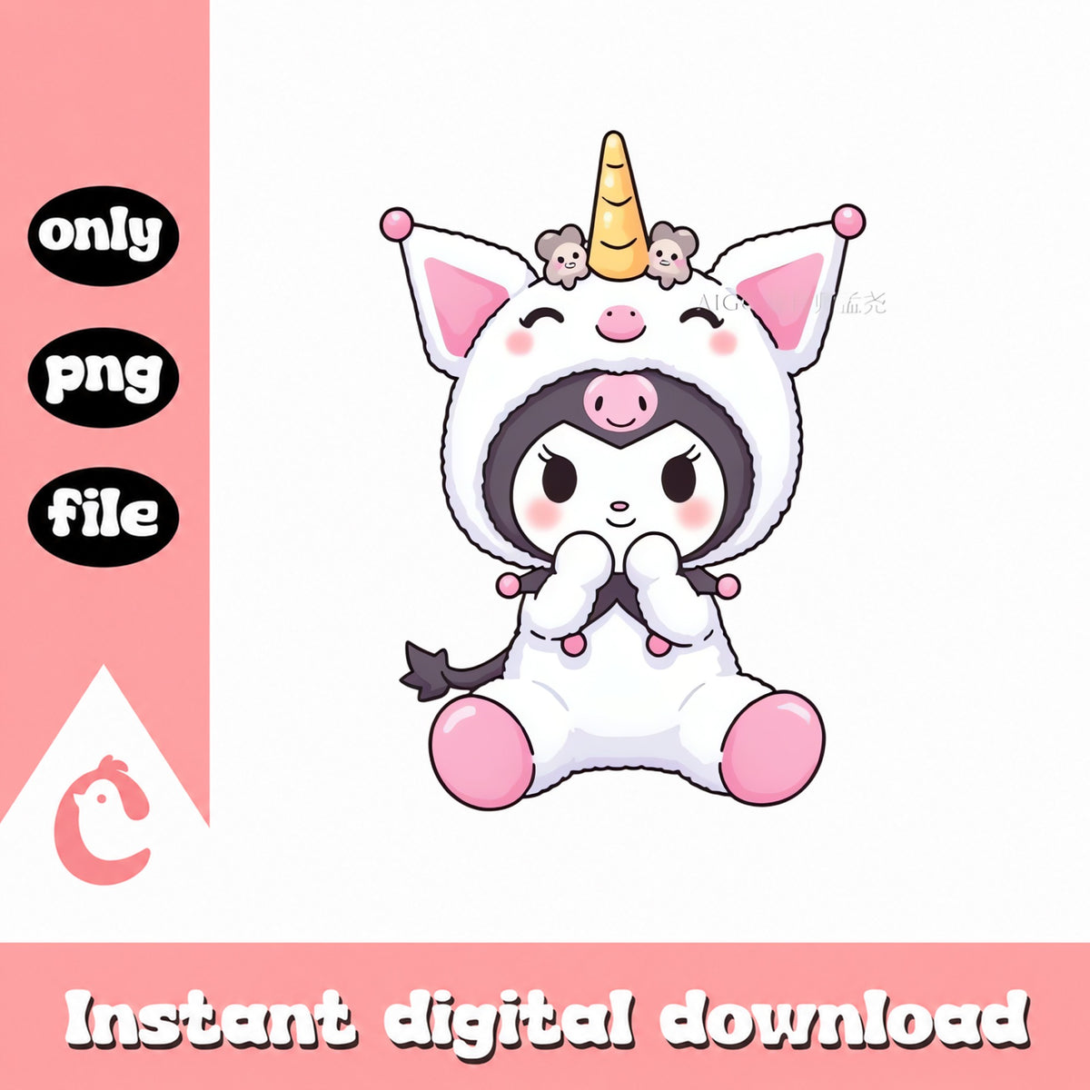 Cute Unicorn Onesie Character PNG, Kawaii Clipart, Instant Download PNG