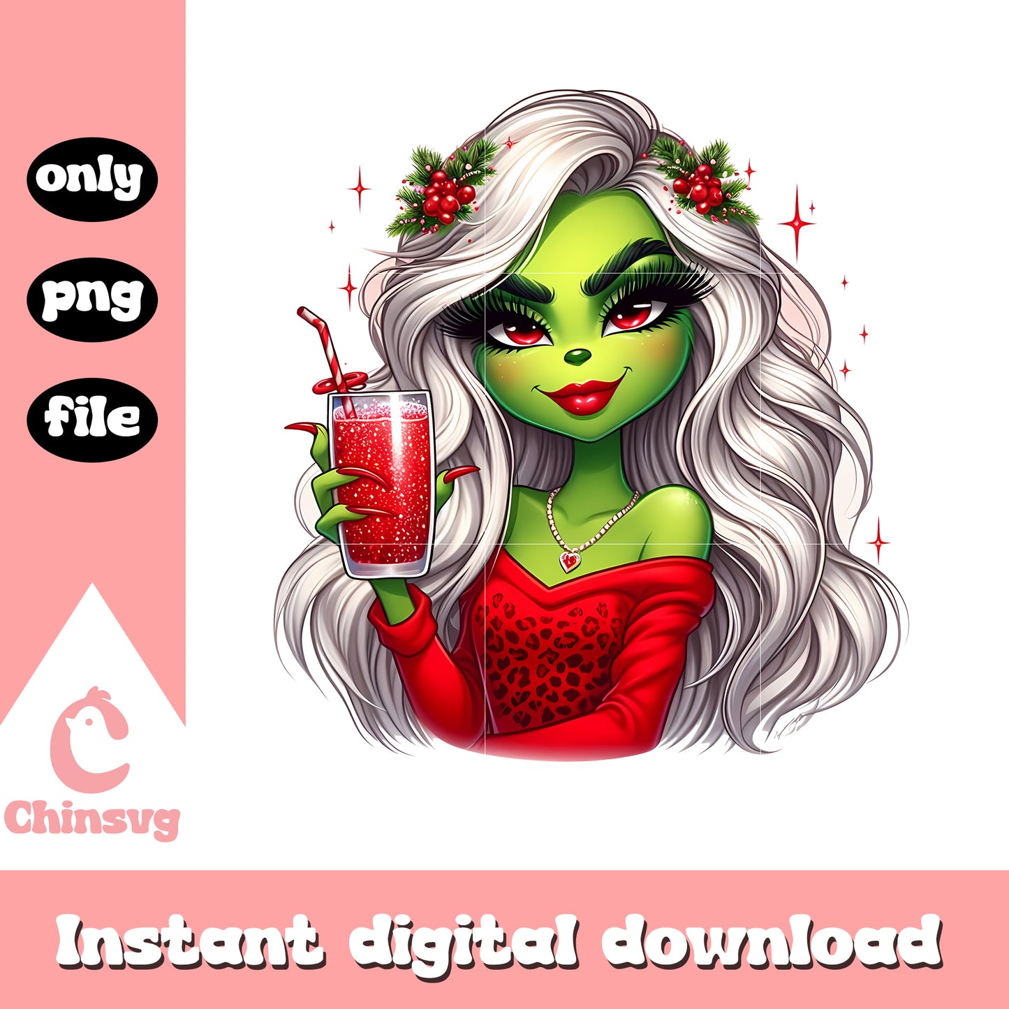 Cute grinch girl red leopard christmas png, the grinch girl png