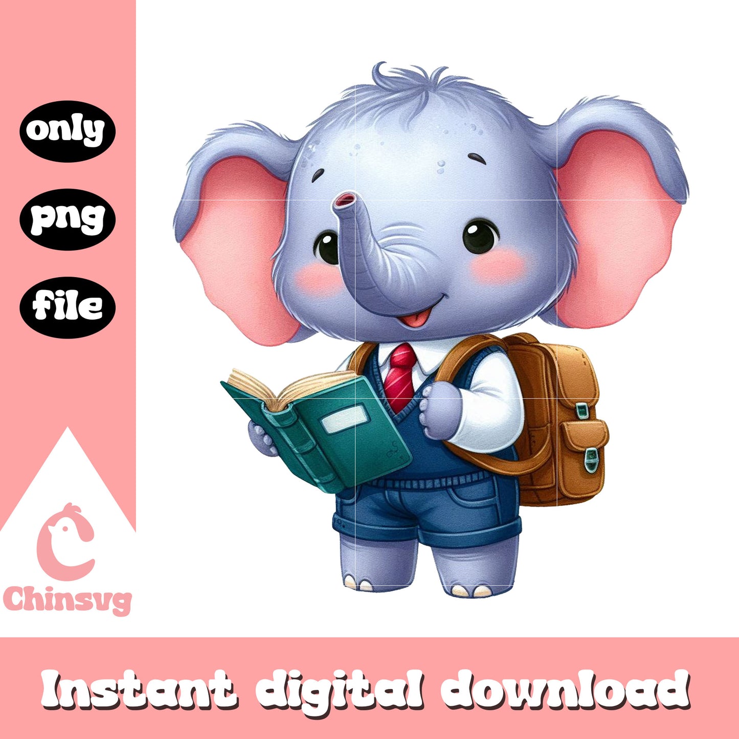 Cute baby elephant reading book png, central high school png