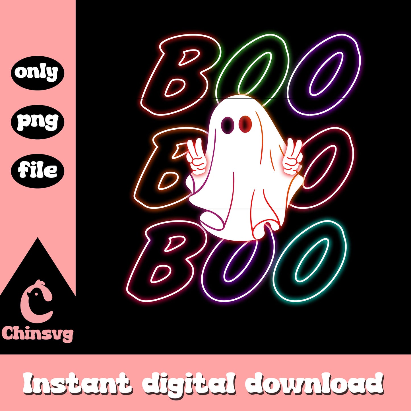 Cute boo ghost hi halloween neon design png, ghost cute png