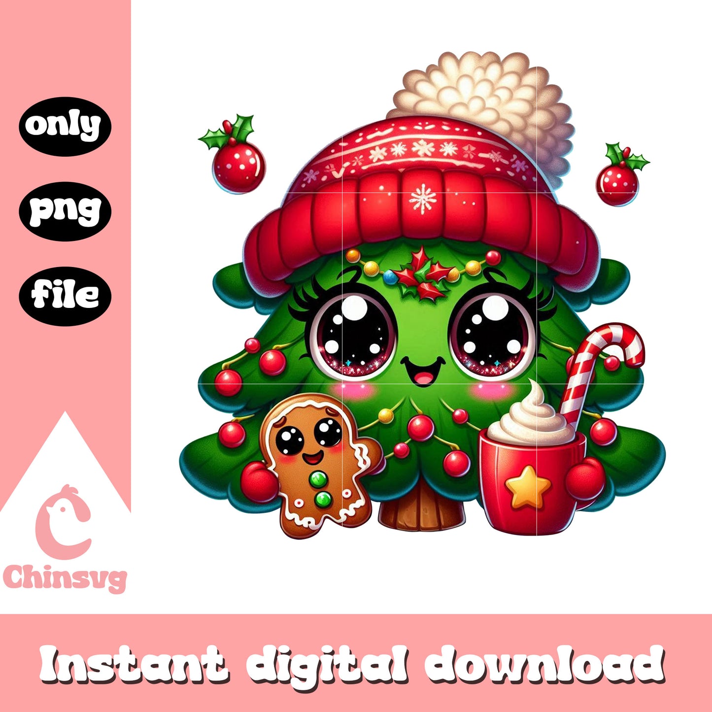 Cute christmas tree and gingerbread png, christmas tree decorations png