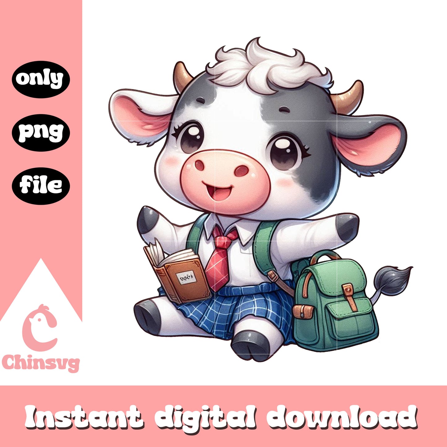 Cute cow read book png, back to school png