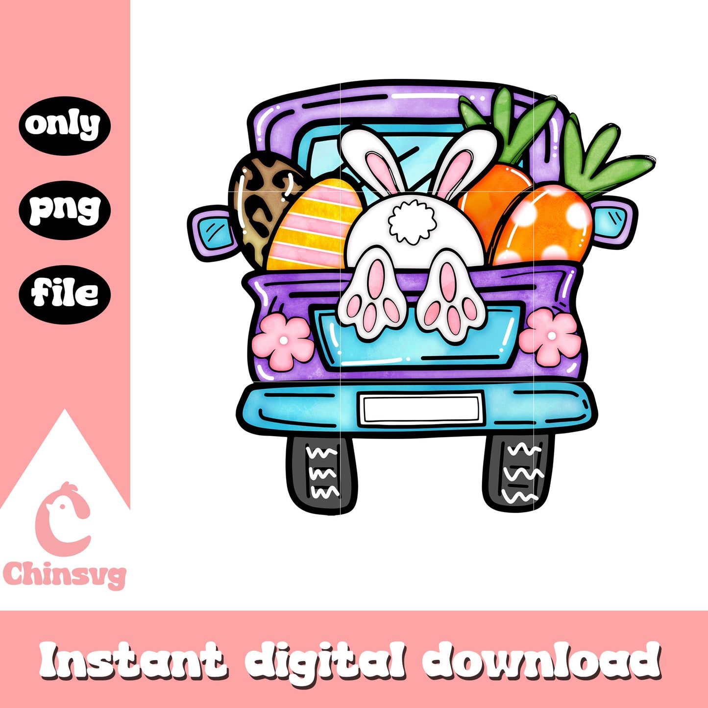Cute easter bunny truck design png, rabbit easter bunny png