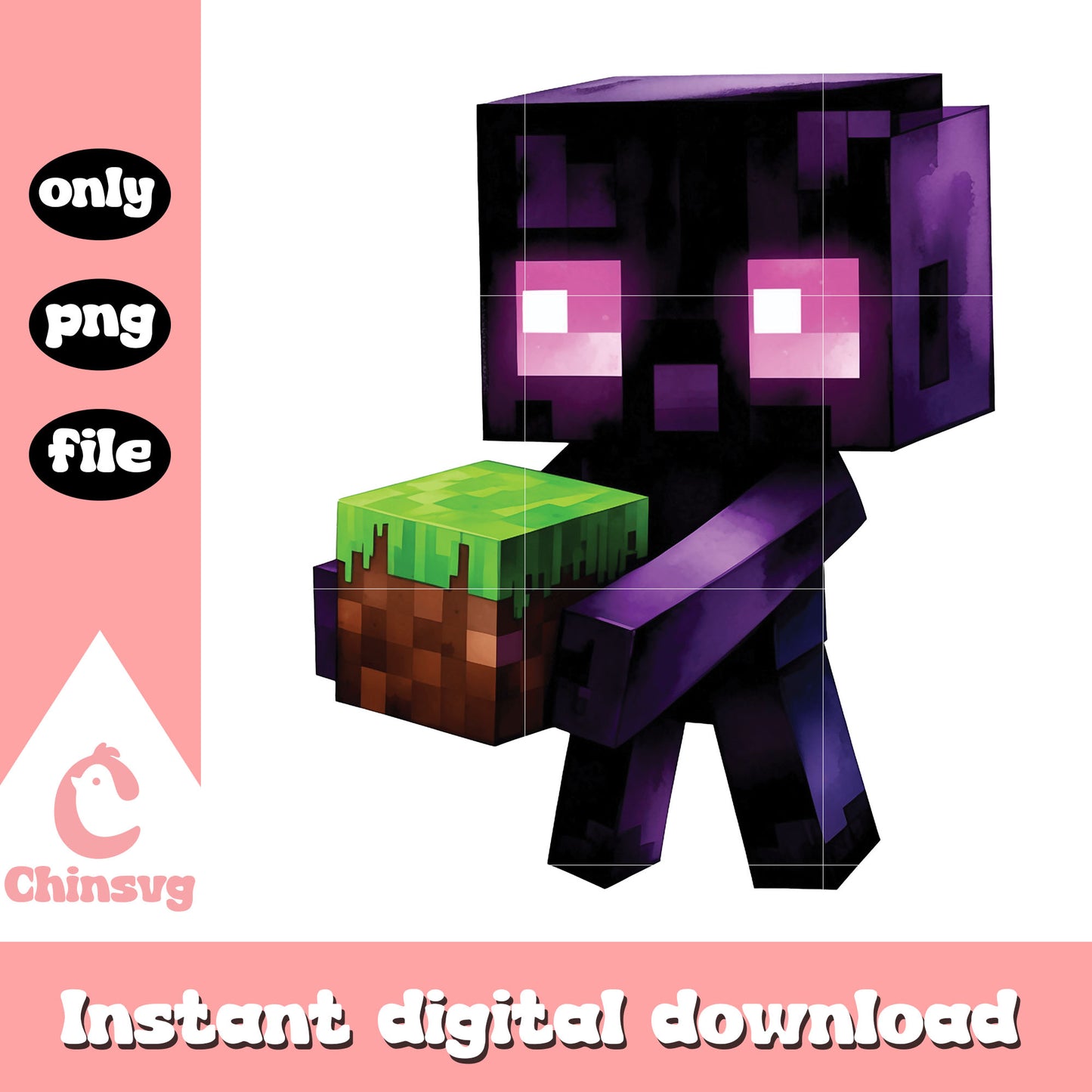 Cute enderman holding block png, cute minecraft enderman png