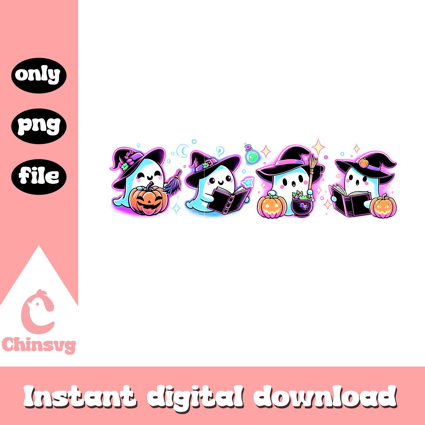 Cute ghost witches halloween design png, ghost halloween png