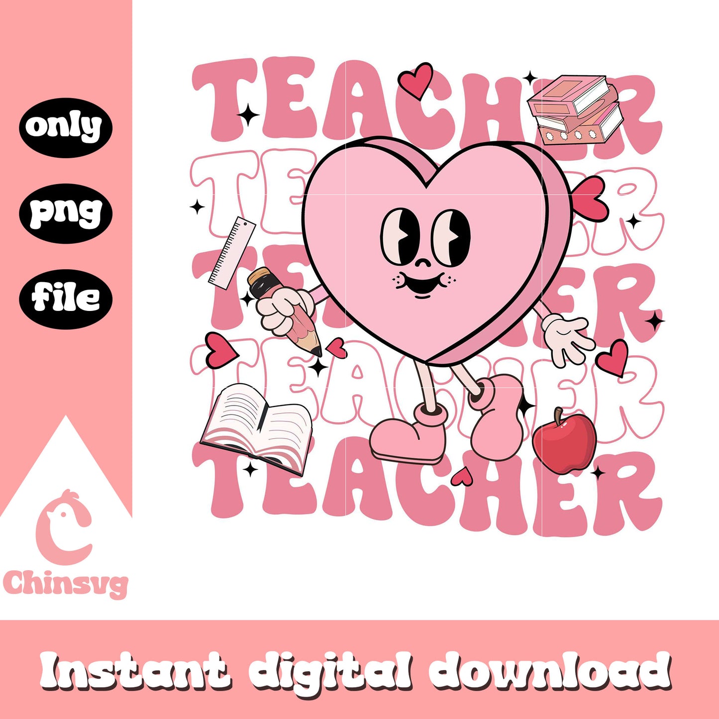Cute heart teacher on valentine png, heart png, valentine png