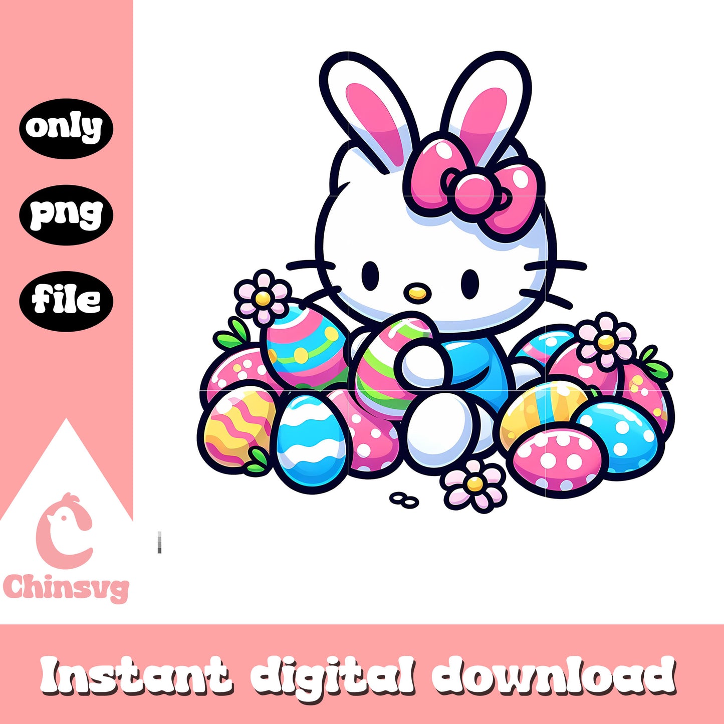 Cute kitty bunny and easter eggs design png, easter day png