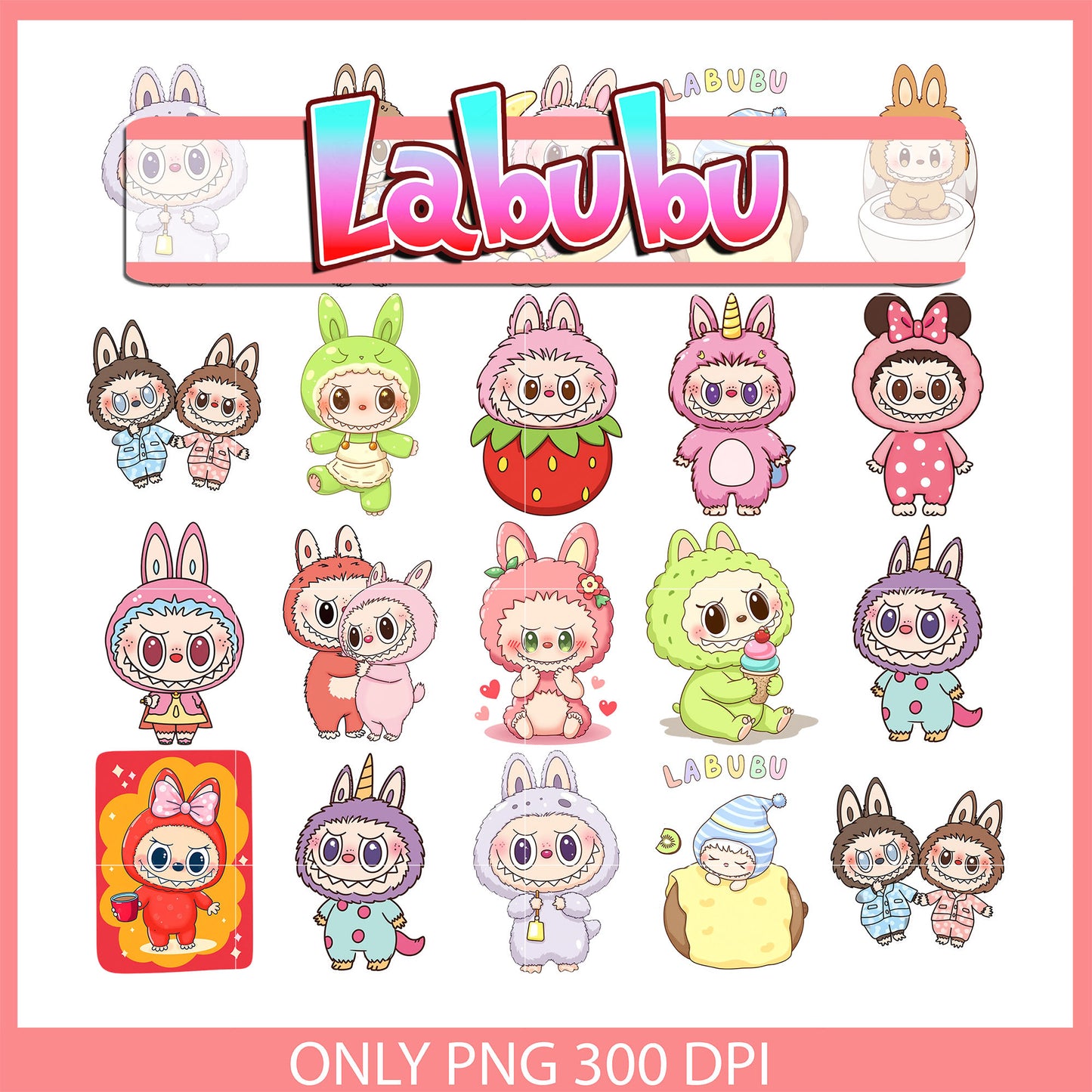 Cute labubu sleeping clipart design bundle png, labubu art png