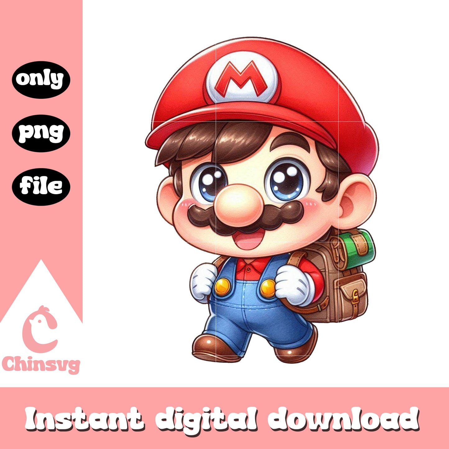 Cute mario character go to school png, middle school png