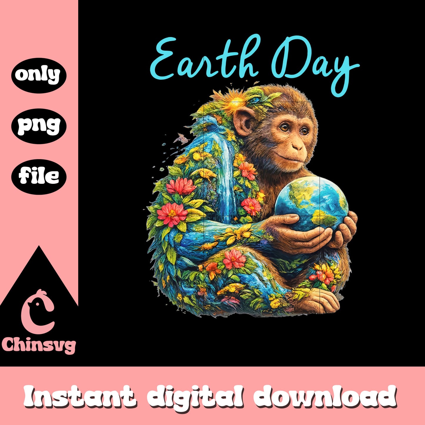 Cute monkey with earth png, earth day 2026 png, monkey png