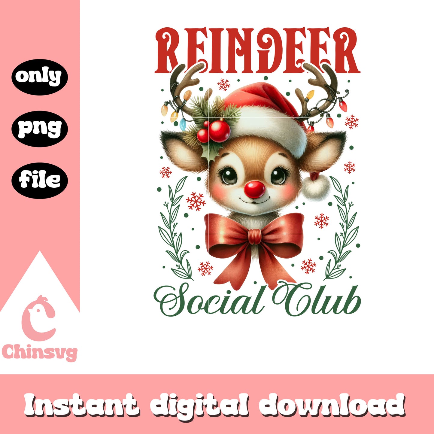 Cute reindeer social club design png, cute christmas reindeer png