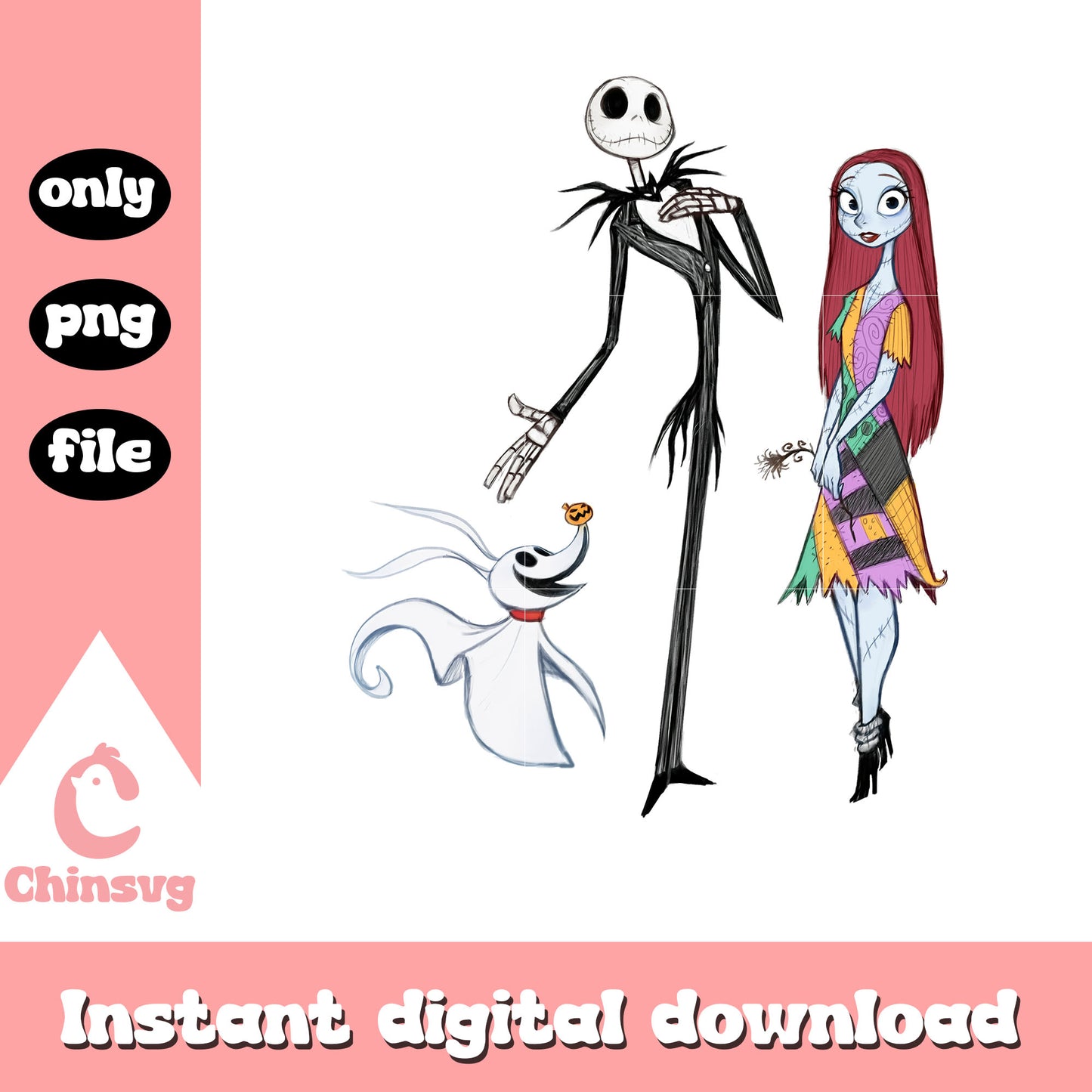 Cute sally and jack with zero design png, jack and sally png