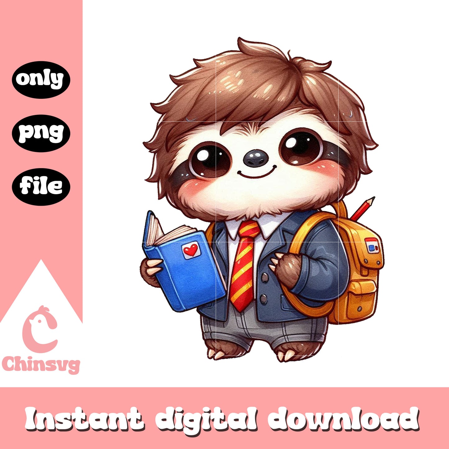 Cute sloth on school design png, school cartoon png