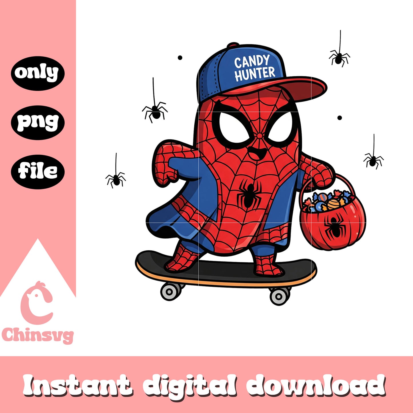 Cute spider man candy skateboard halloween png, spiderman halloween png