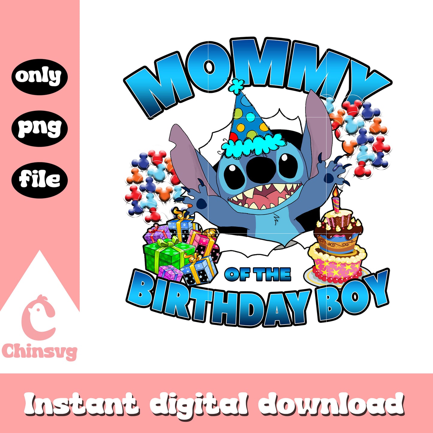 Cute stitch mommy of the birthday boy png, disney birthday png